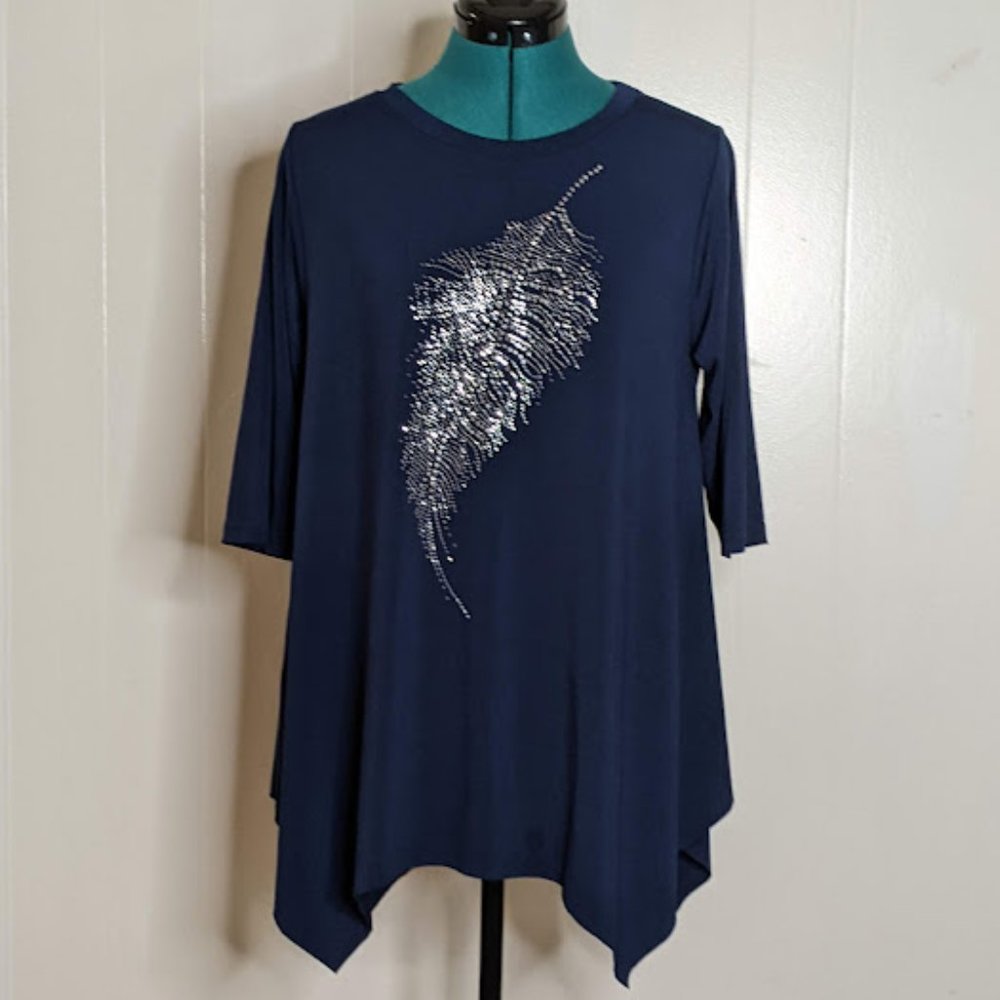 Chepie Bliss Asymmetric Hem Rhinestones Decorated Tunic Top. Size M.